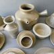 Coffee or tea service, in sandstone, signed the Argonauts, 60s