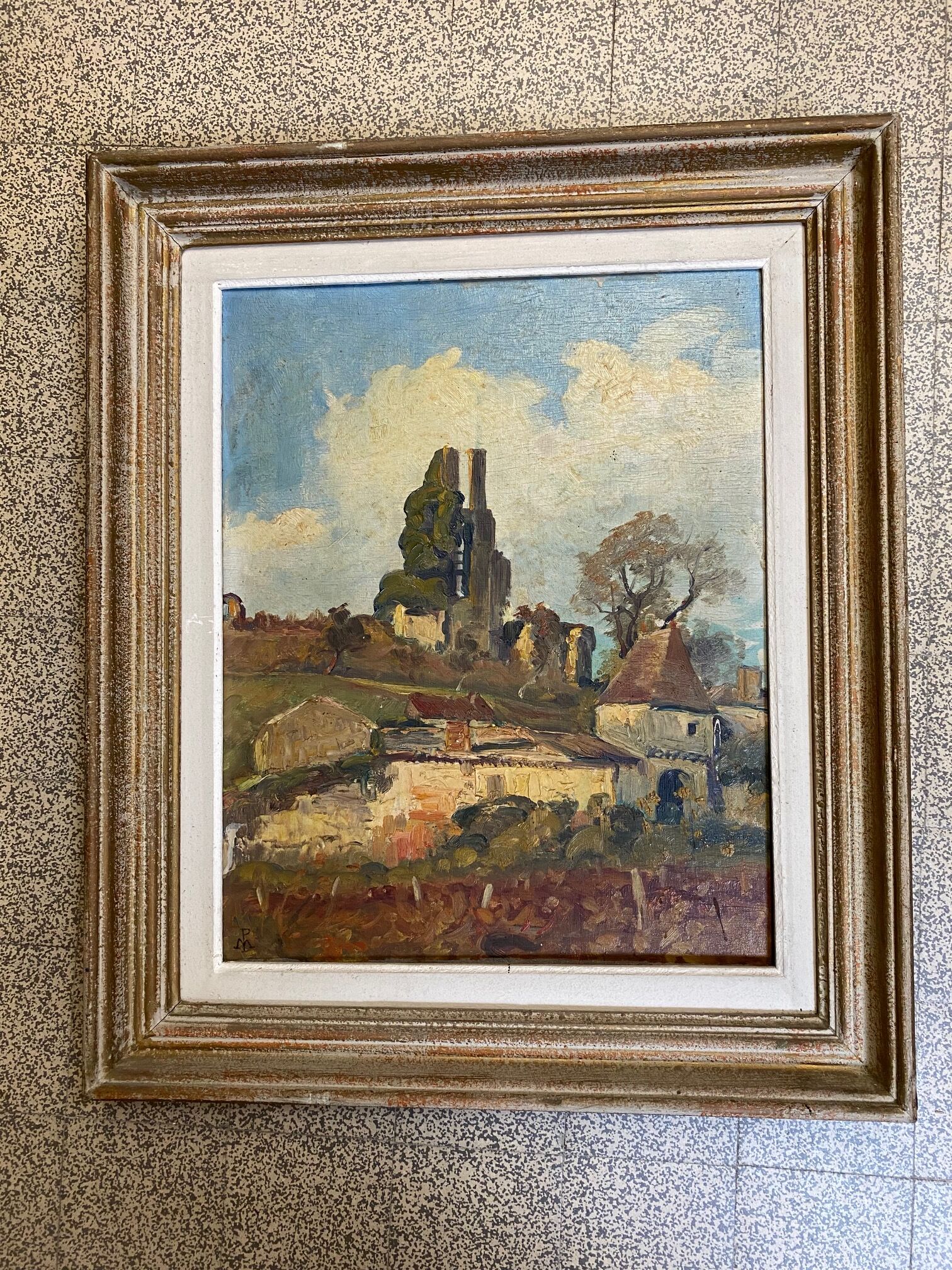 Basque farmhouse oil painting signed marcel poissonnié early twentieth with frame
