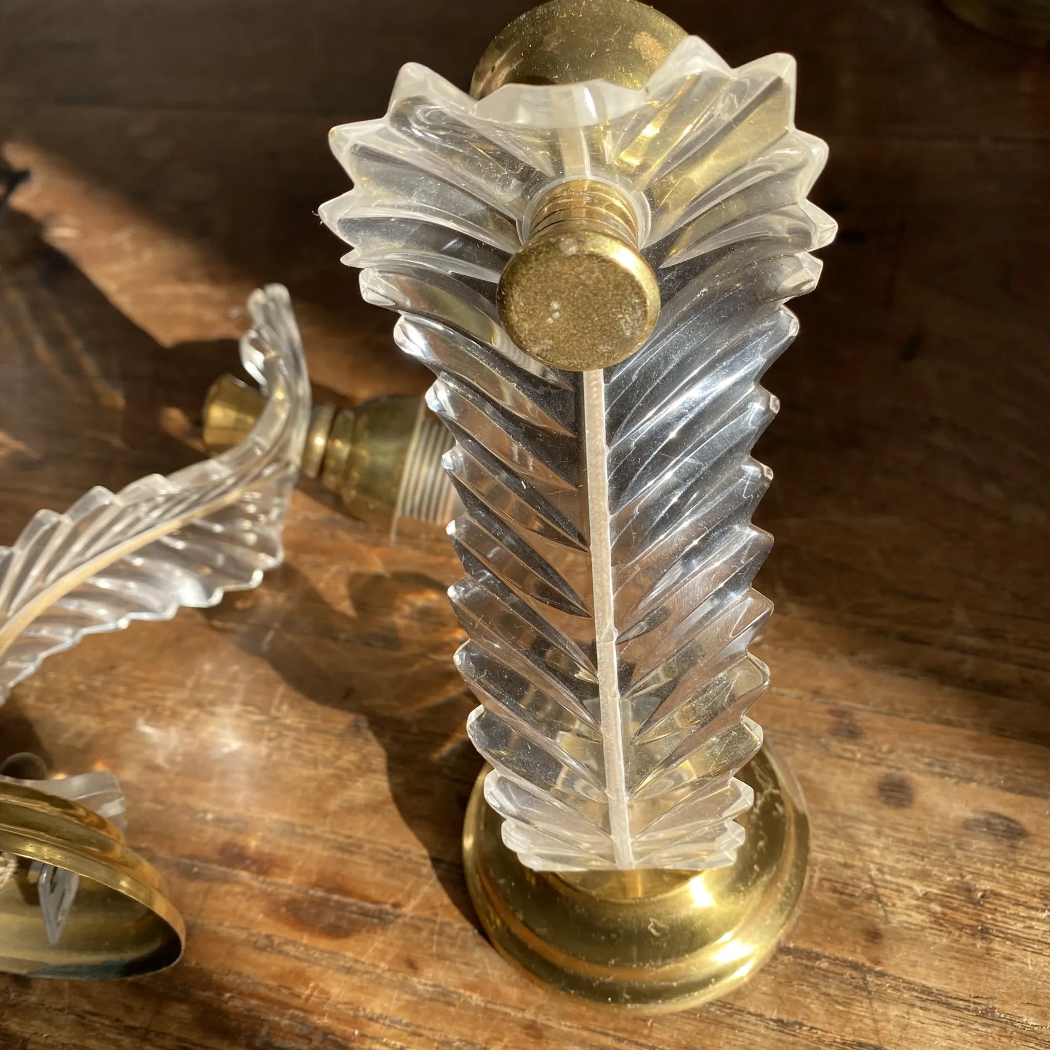 Vintage plexiglass wall lights in Hollywood Regency style from the 1960s.