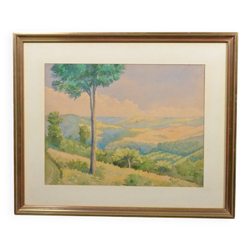 JL PONT (20th century) "Hilly Landscape" Signed watercolour
