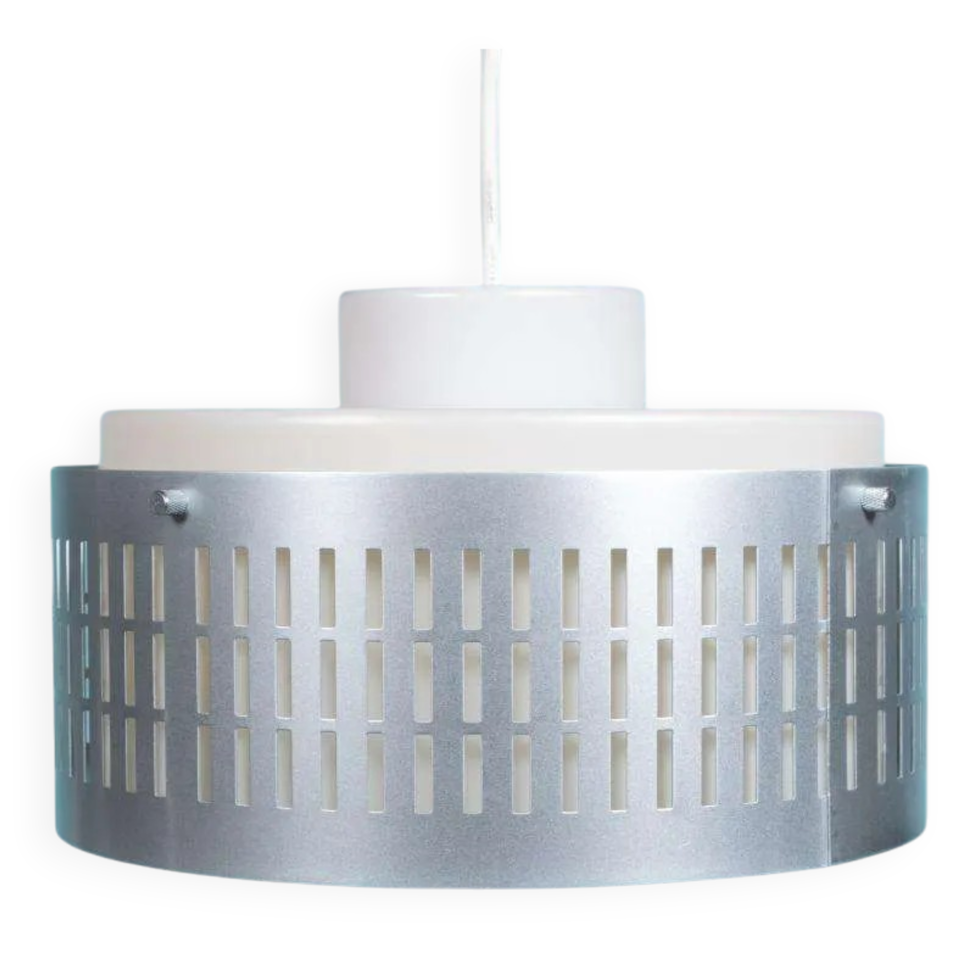 Minimalist 1970s aluminium suspension, mid-century light fixture.