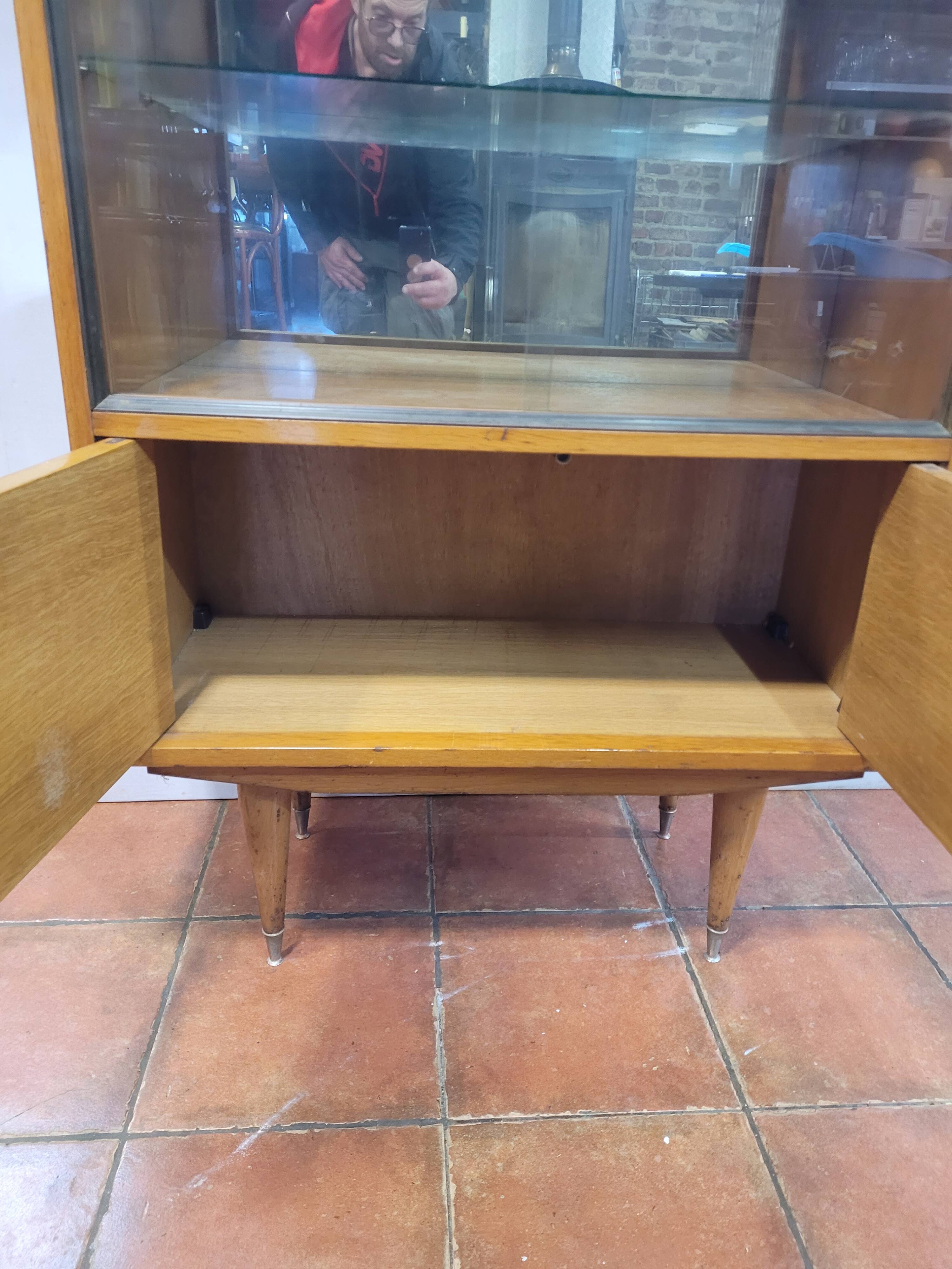 Vintage oak display cabinet from the 60s