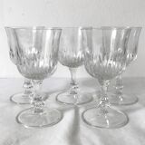 Set of 5 1920s style ribbed glass wine glasses