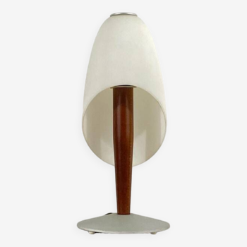 Jean marie valery for veart “arpasia” lamp. opaline globe, wooden base, metal base. italy, 1980s. used condition.