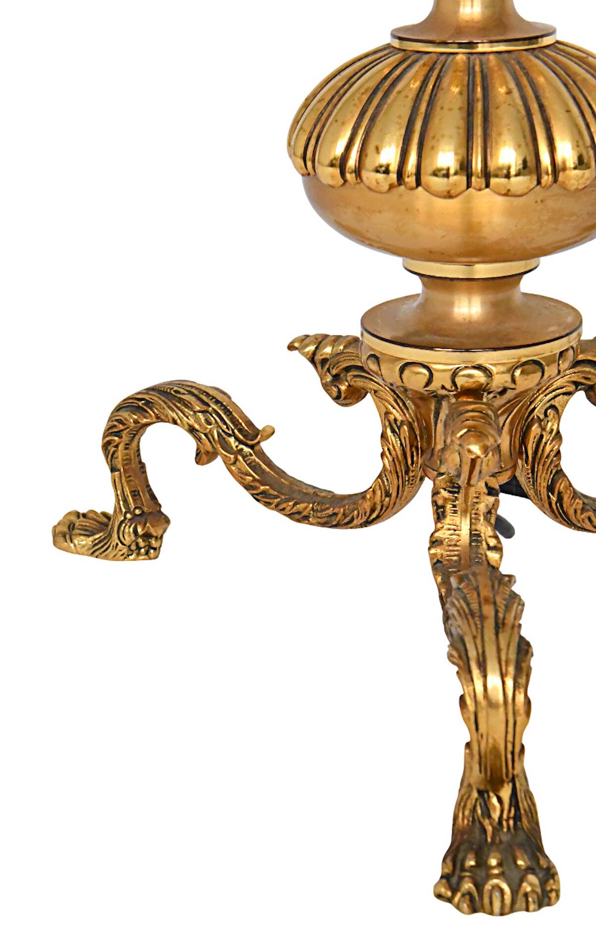 Bronze and gilded brass floor lamp with six lights