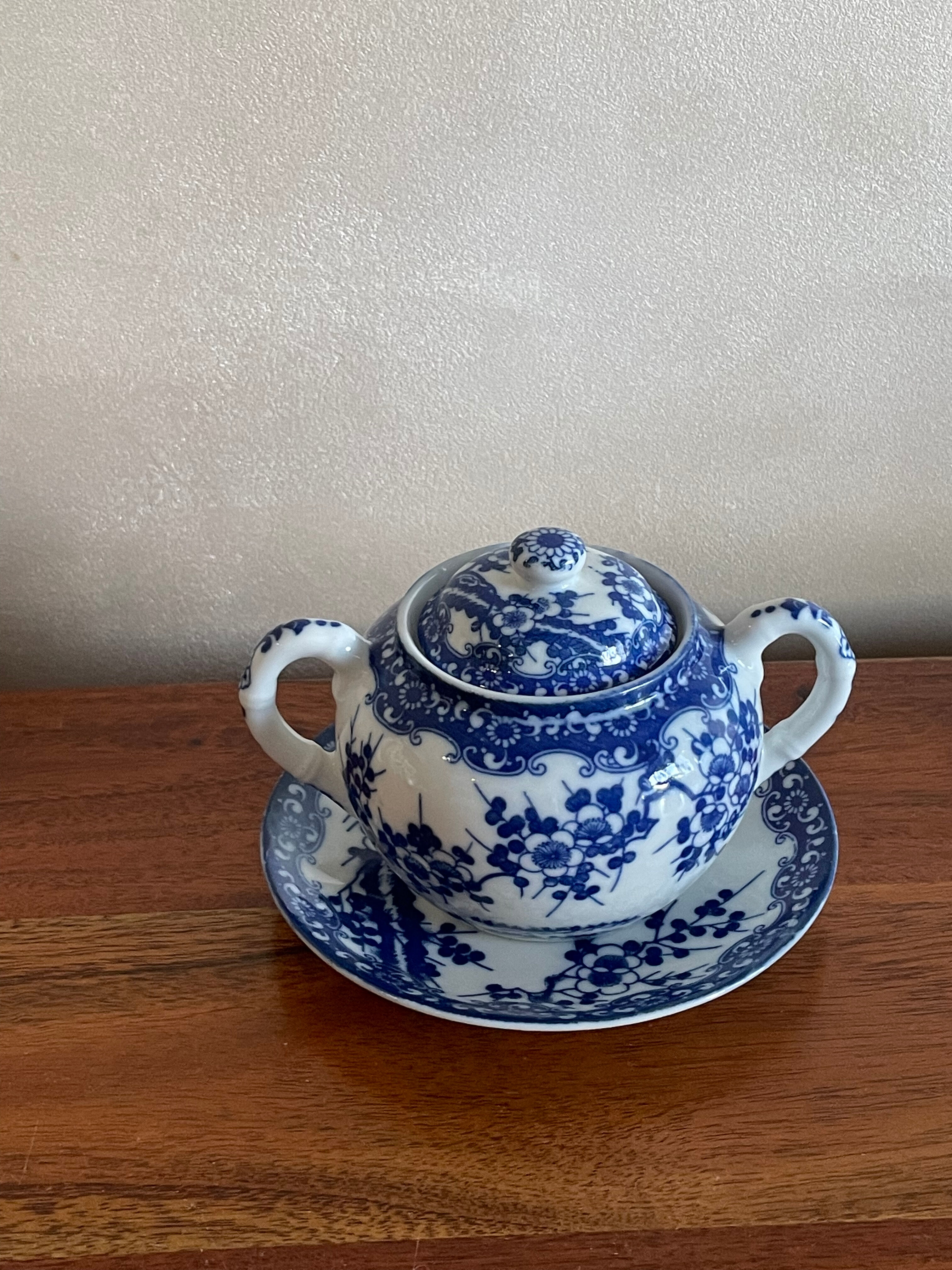 Sucrier japonisant bleu