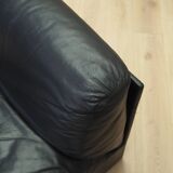 Black leather pouffe/armchair, Italian design, 1960s, production: Italy