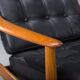 Armchair with Model FD 164 frame by Arne Vodder and Model 118 armrests by Grete Jalk in teak and black leather, Denmark, 1960s