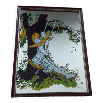 Vintage silkscreened decorative mirror