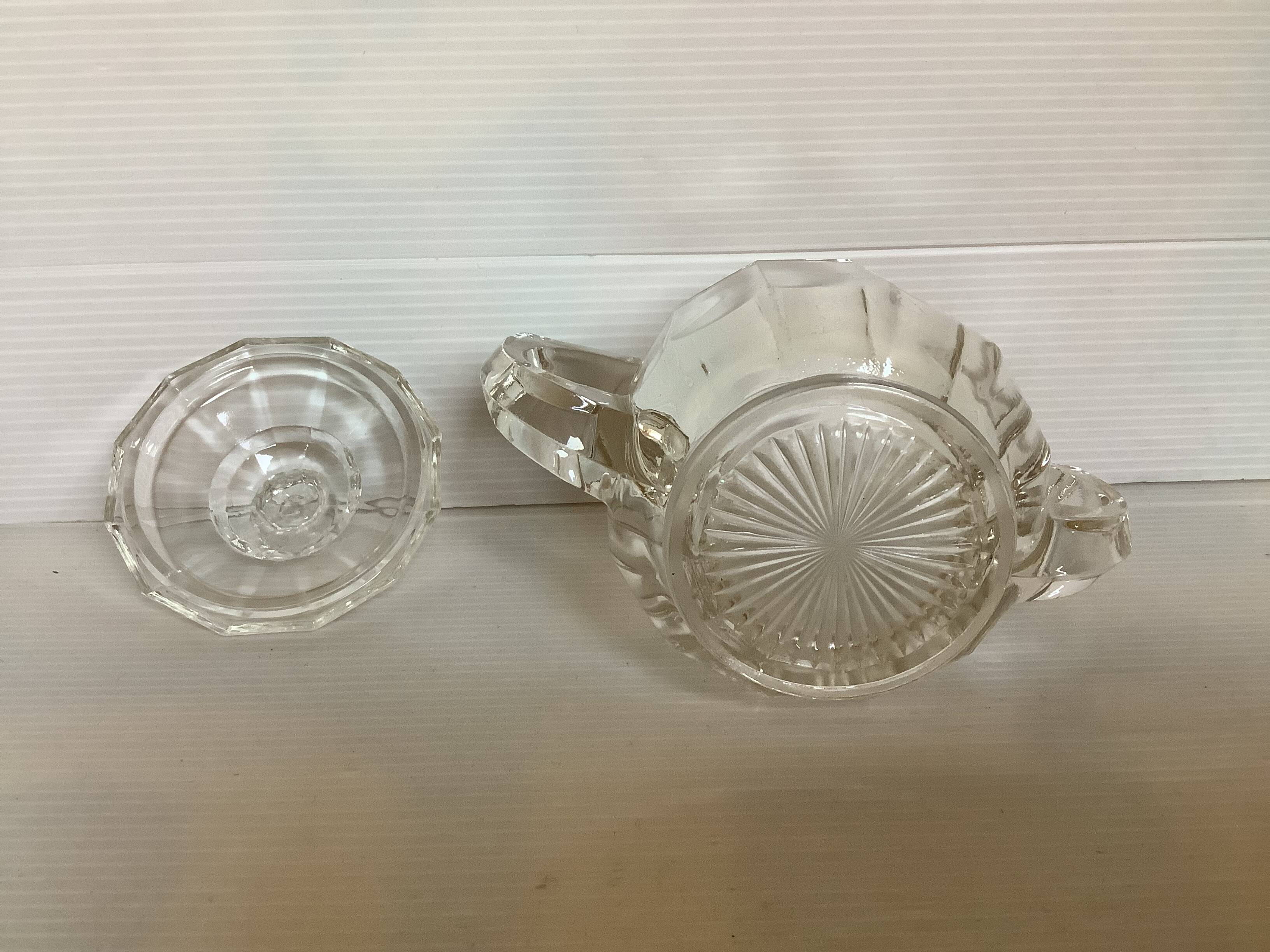 Old faceted molded glass sugar bowl