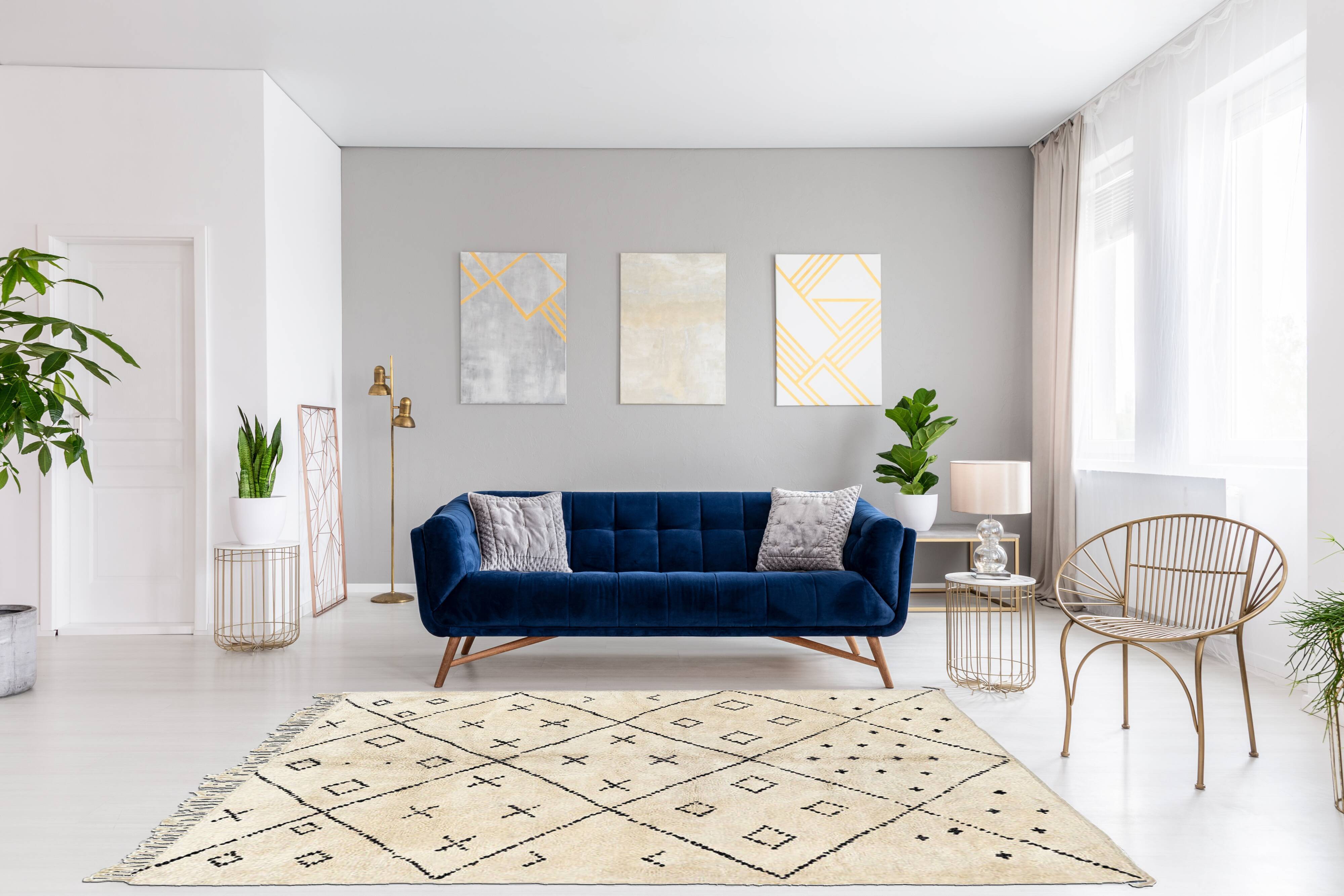 Modern Moroccan carpet white contemporary art 150x240cm