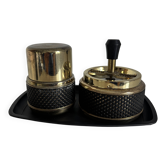 Vintage 1970s smoking set — Spinning ashtray + cigarette case