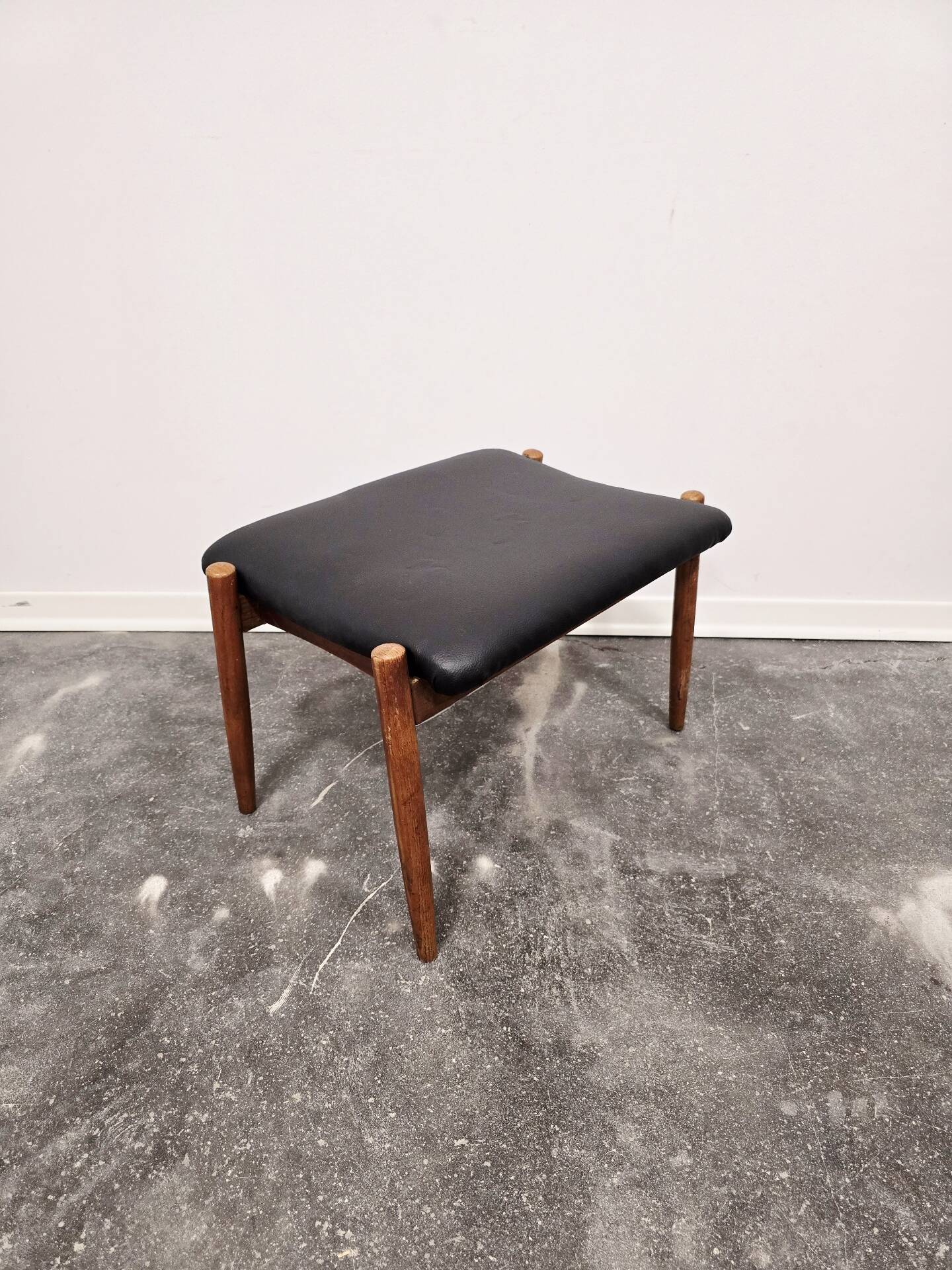 Danish - Style Stool with Faux Leather – 1970s