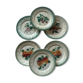 Lot de 6 assiettes à dessert Faïencerie de Castres modèle Fruits