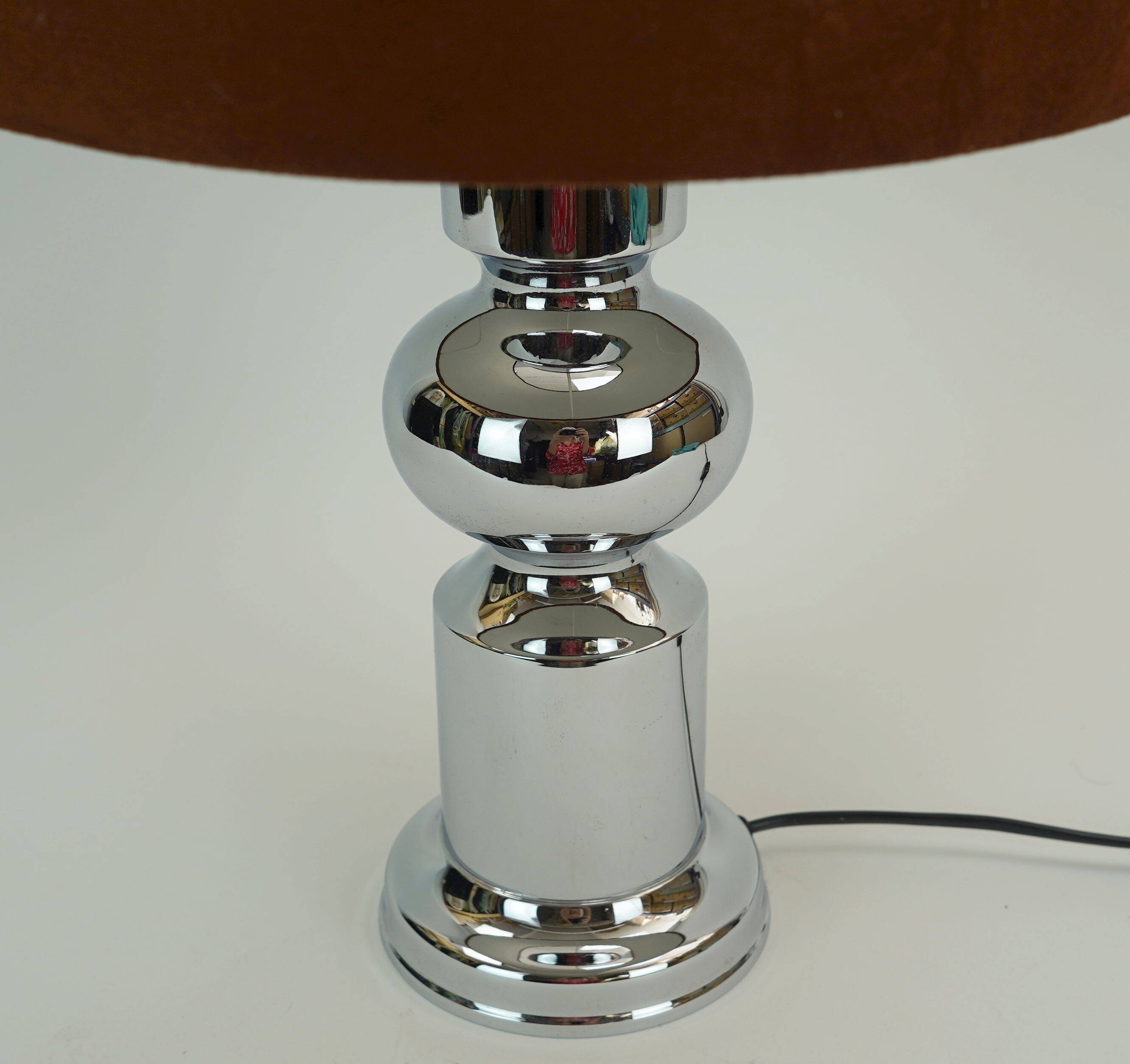 1970s table lamp aro-leuchten chrome base brown velvet lampshade