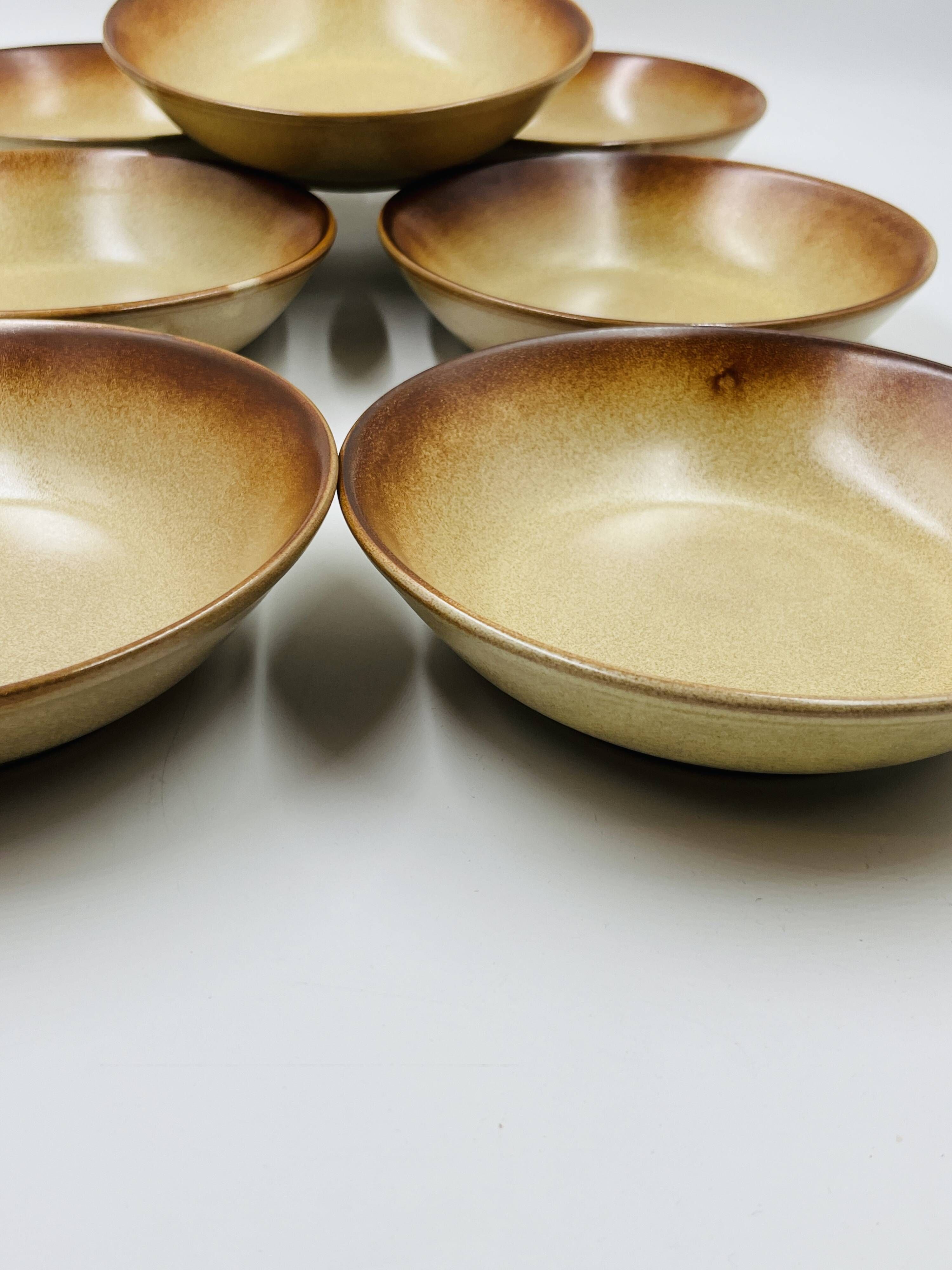 Lot 7 Flamed Stoneware Soup Plates 1970