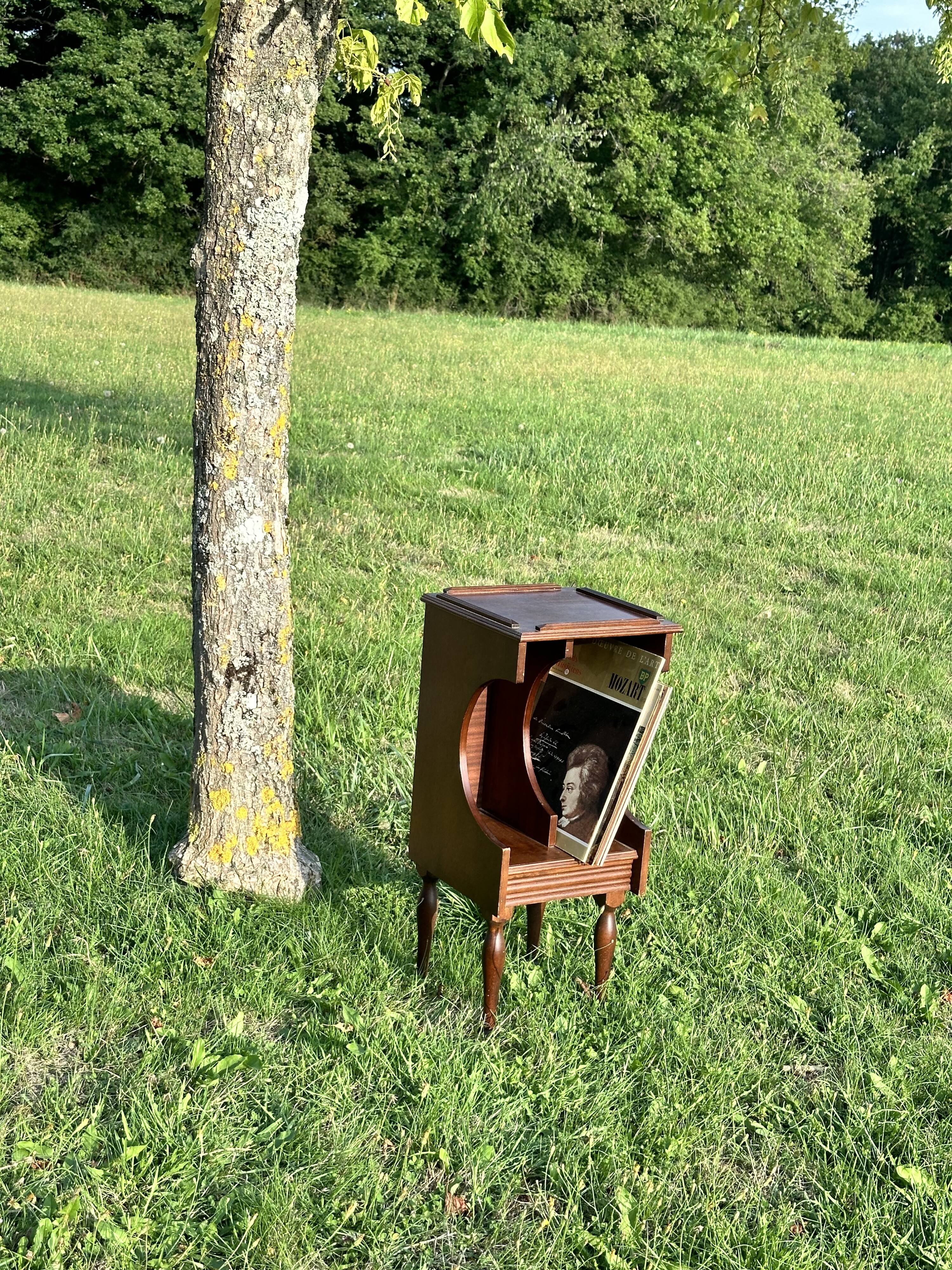 Vintage Dark Brown Wood Side Table - Vinyl Record Book Holder