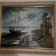 Marine Nocturne - Original oil on linen canvas signed by Barton