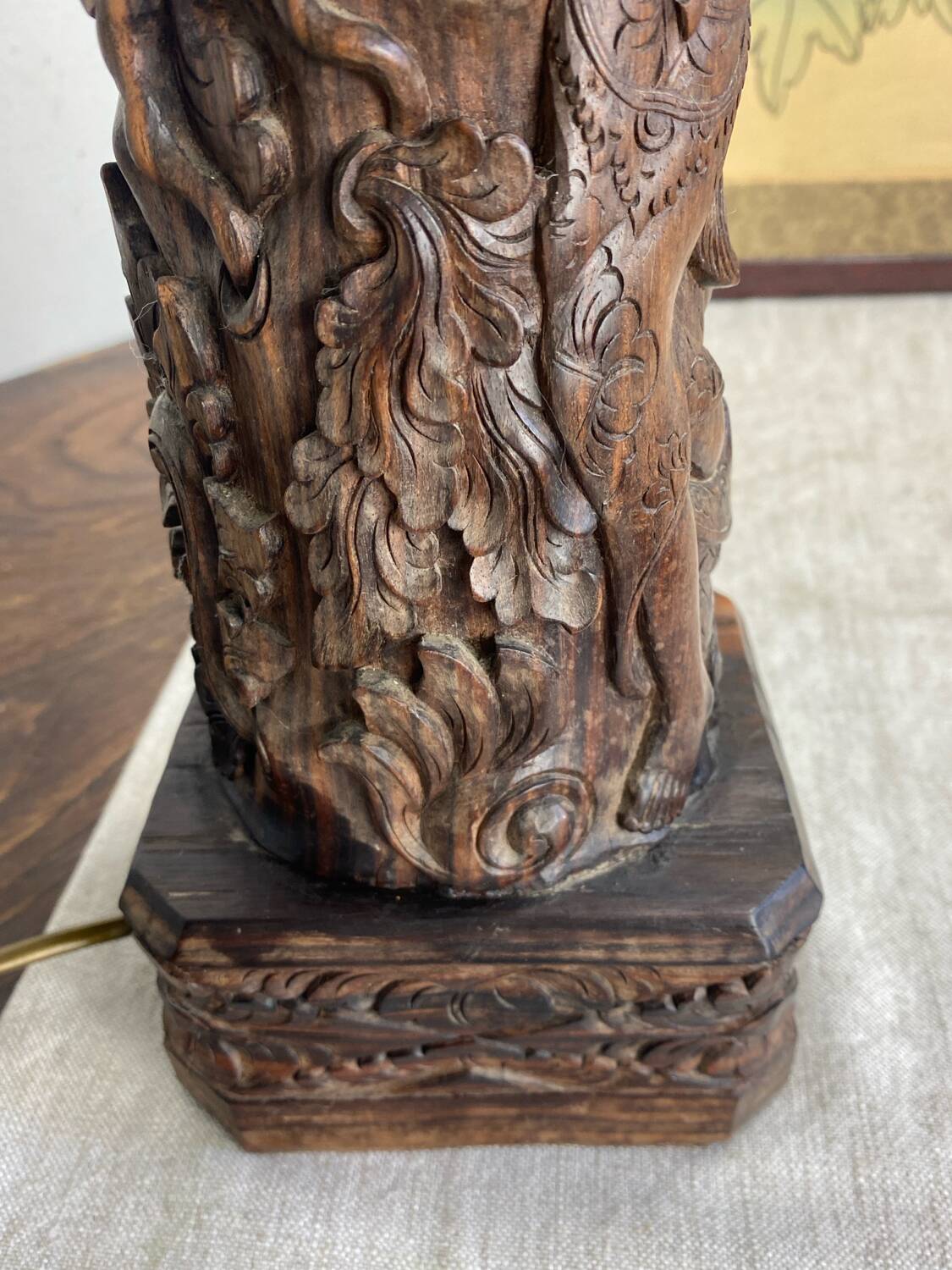 Carved wooden Balinese lamp base