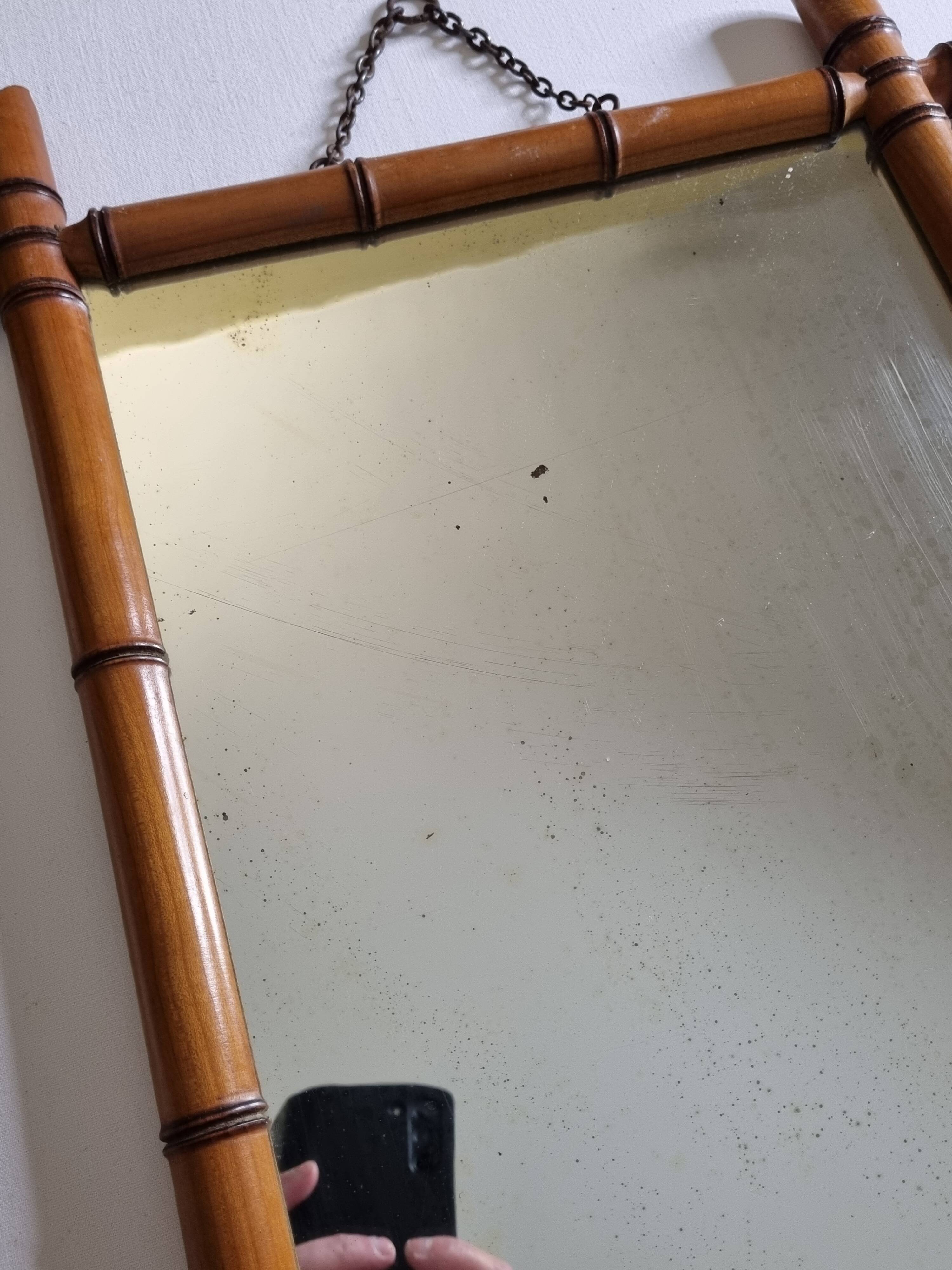 Turned wooden mirror in imitation of bamboo, from the 40s-50s, 43 x 57 cm