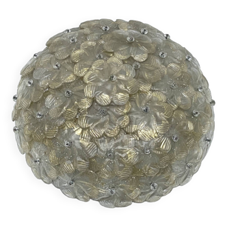 Seguso, Mid-century Gold Murano glass flowers ceiling lamp. Italy 1940s