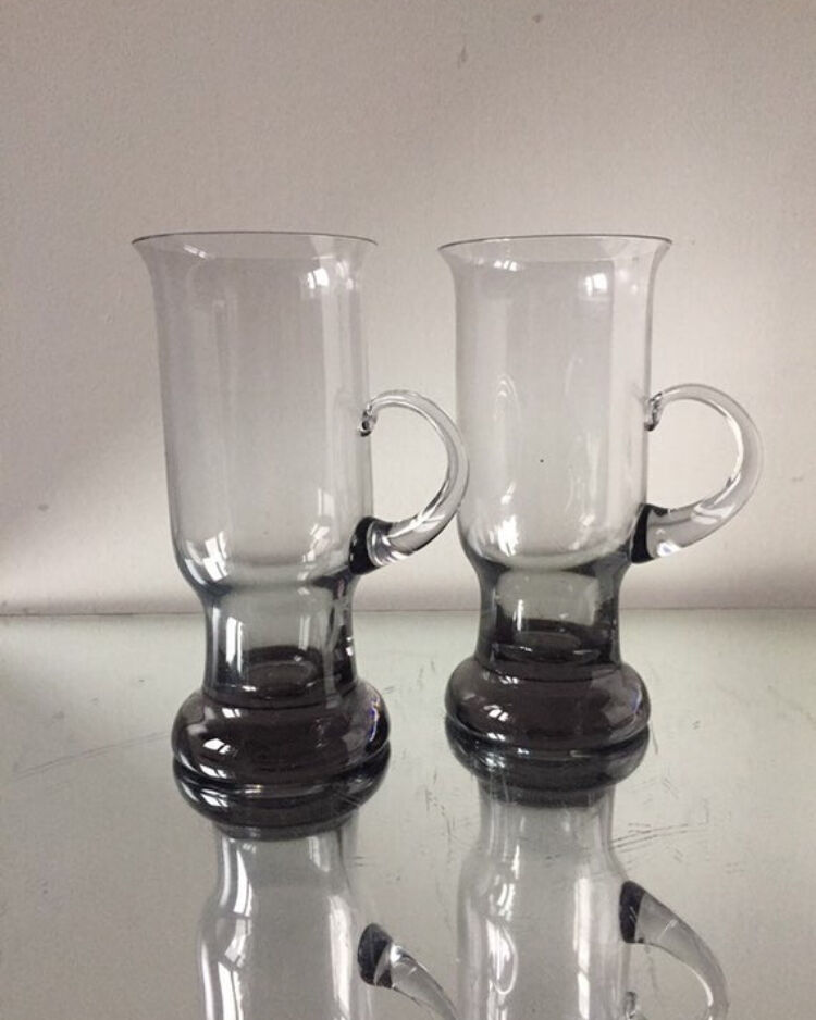 Wedgwood crystal set of 2 irish coffee glasses in smoke grey