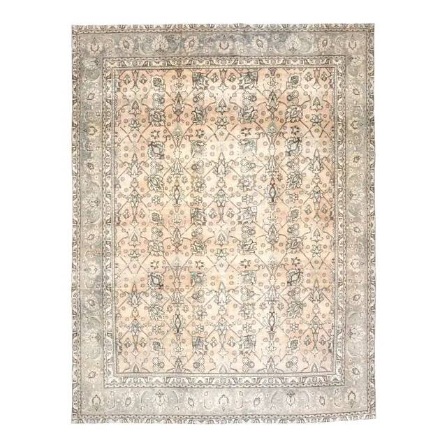1970s Vintage Persian Handmade Wool Cotton Brown Area Rug 291x370