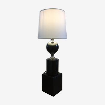 Philippe Barbier, Beautiful lamp to lay in black marble and chrome metal