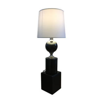 Lampe à poser en marbre noir et métal chromé Philippe Barbier