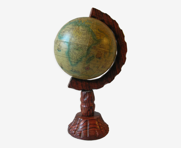 Globe terrestre JM Reixach sur socle en bois sculpté 38 cm déco bureau salon