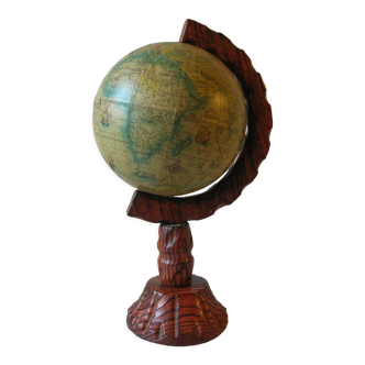 Globe terrestre JM Reixach sur socle en bois sculpté 38 cm déco bureau salon