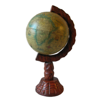 Old globe JM Reixach on carved wooden base 38 cm deco office living room