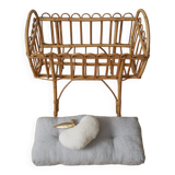 Wicker rattan cradle vintage Scandinavian design retro old toy doll bed