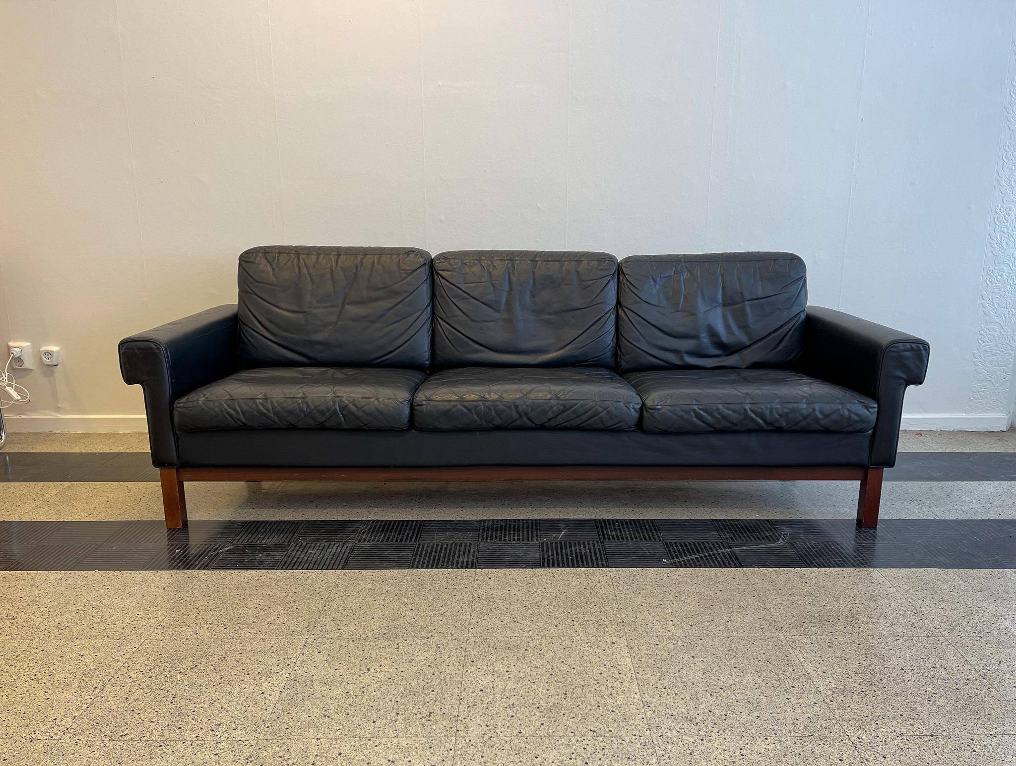 Midcentury leather and teak "Gotland" sofa, Ikea, Sweden, 1967