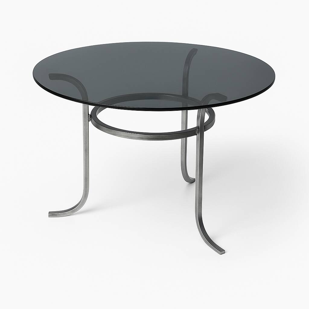 Vintage Round Table with Chrome Base and Smoked Glass Top