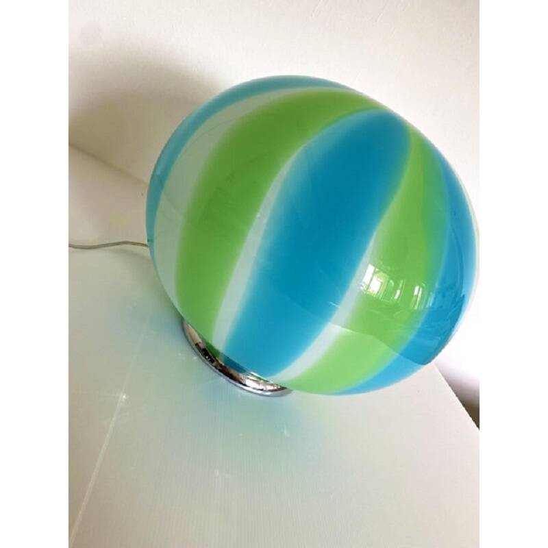 Contemporary Milky, Blue and Green Sphere Table Lamp in Murano Glass