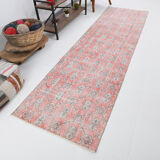 Floral red turkish runner rug, 324x90cm