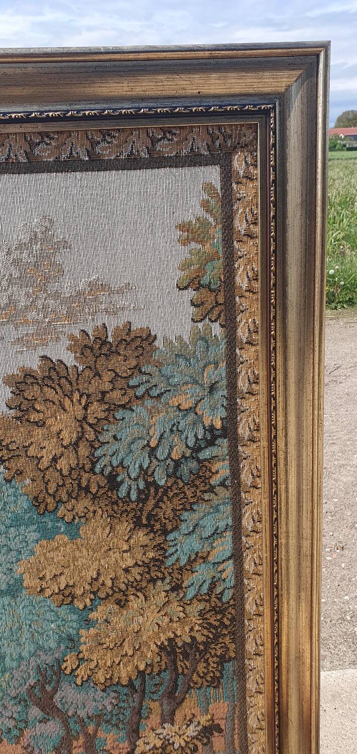 135x 137 cm Vintage framed wall tapestry gobelin horses