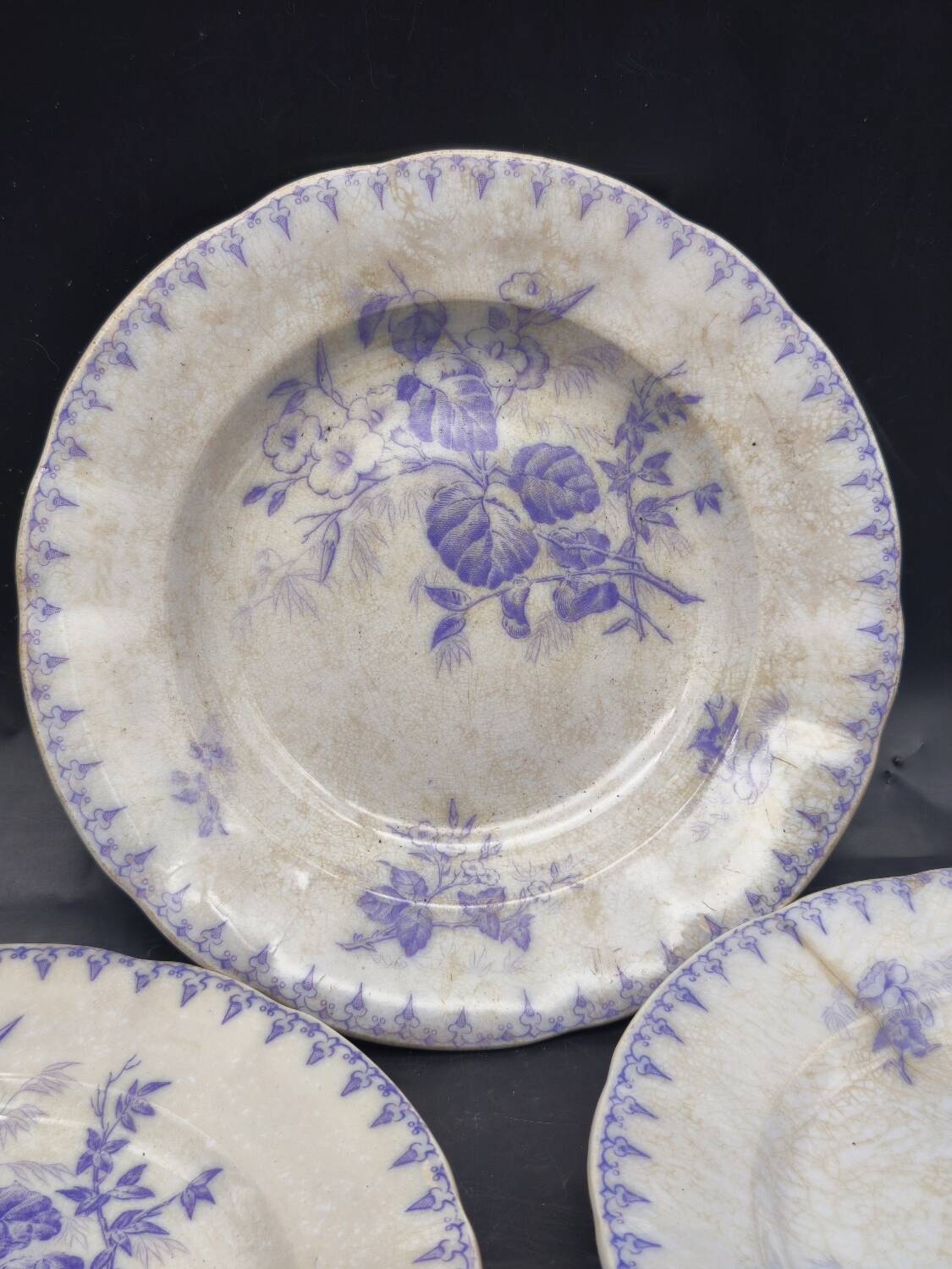 Antique lavender blue plates charm of yesteryear Flore Sarreguemines UC