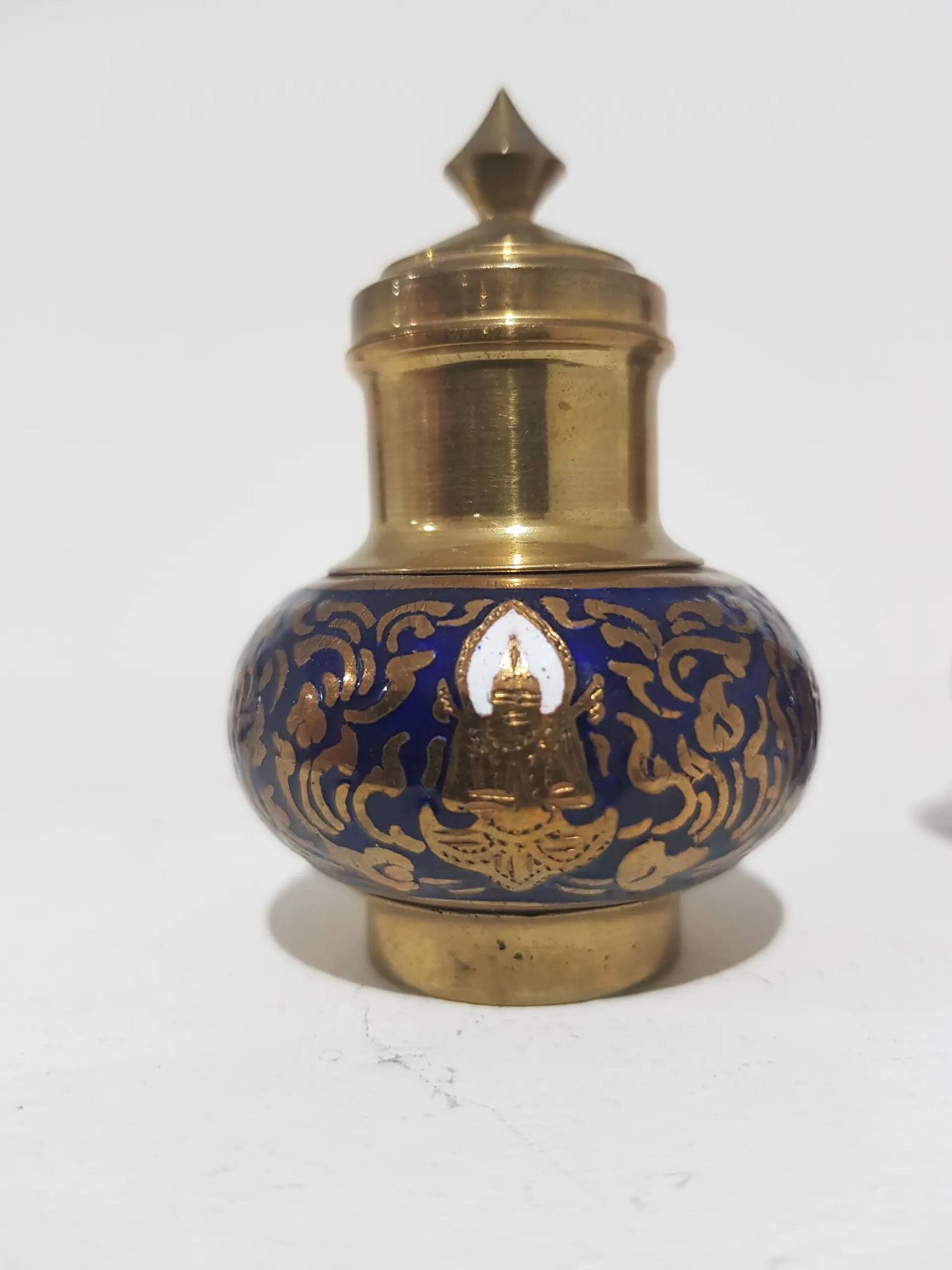 Spice set, navy blue and gold, enamelled brass, Thailand, 1960s