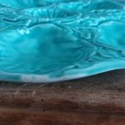 Turquoise barbotine oyster dish Gien France