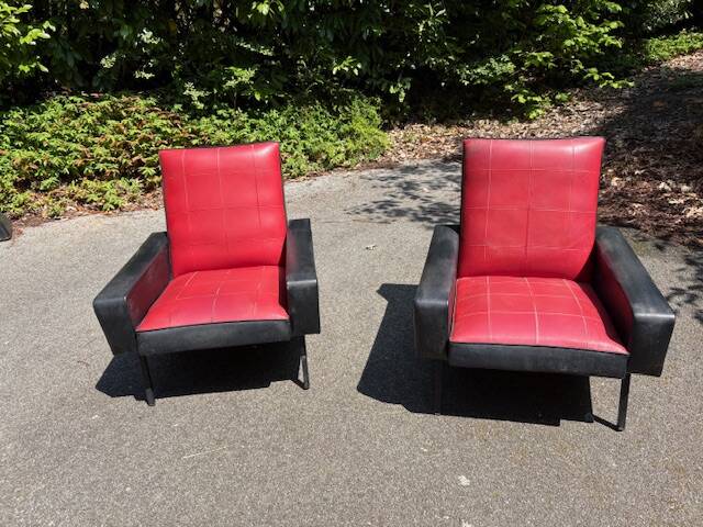 pair of old skai compass leg armchairs / vintage