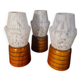 trio lampes de chevet scandinave bois tourné et verre  clichy 20x9 elec ok