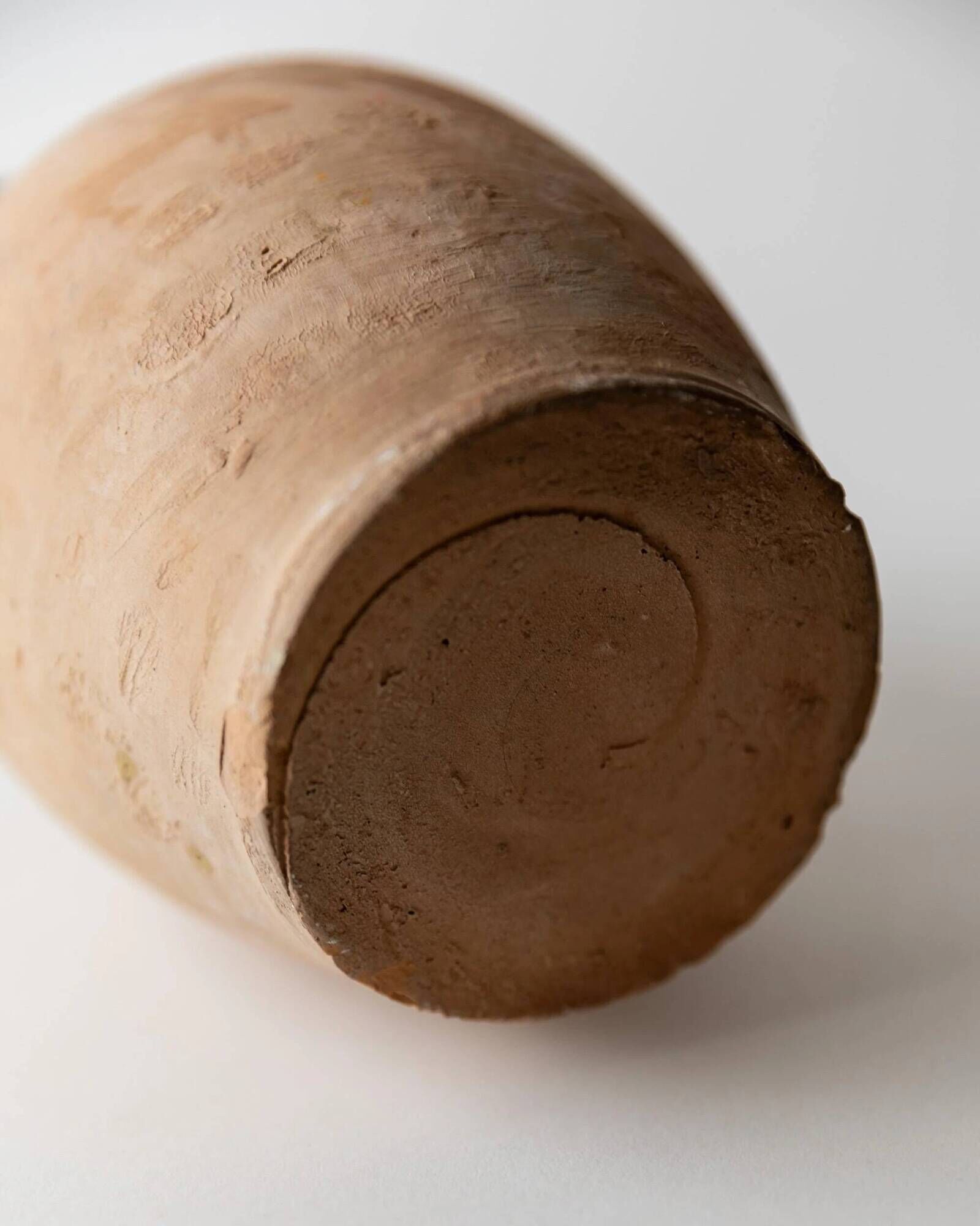 Vintage terracotta amphora vase from the 1930s, handcrafted Italian jug with two handles, fine linear decoration, rustic decoration, gift idea.