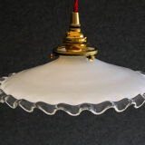 White opaline pendant light with crenellated edges