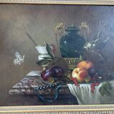 Oil painting, sergei smetanin, still life with marble vase, signed, gilded wood frame, russia