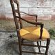 Pair Old Armchair Needle Wood Carved & Seat Paillé + Vintage Fabric Cover