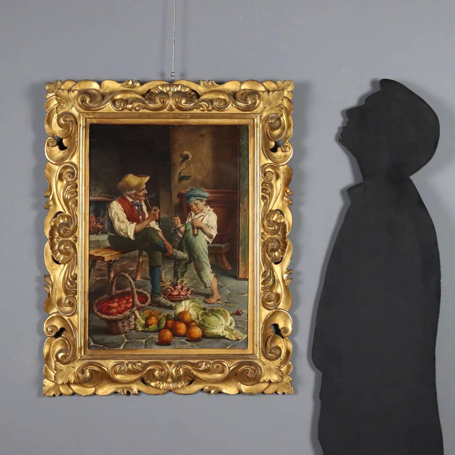 Old painting signed A. Dumini "Preparing for the Market" 19th century