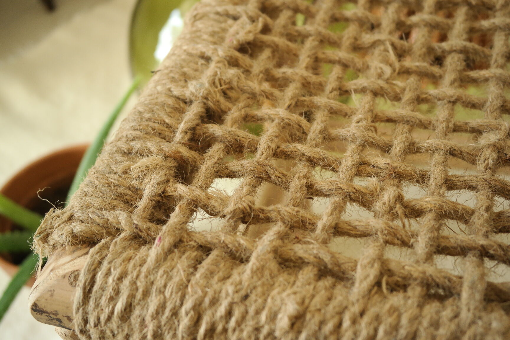 Vintage handcrafted bamboo and rope stool