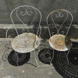 Iron garden furniture forge table, 2 armchairs and 2 chairs